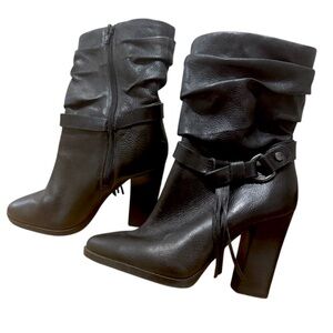 GUESS Black Leather Boots- Tasmin Slouch Ankle Heeled Boot Size 6.5